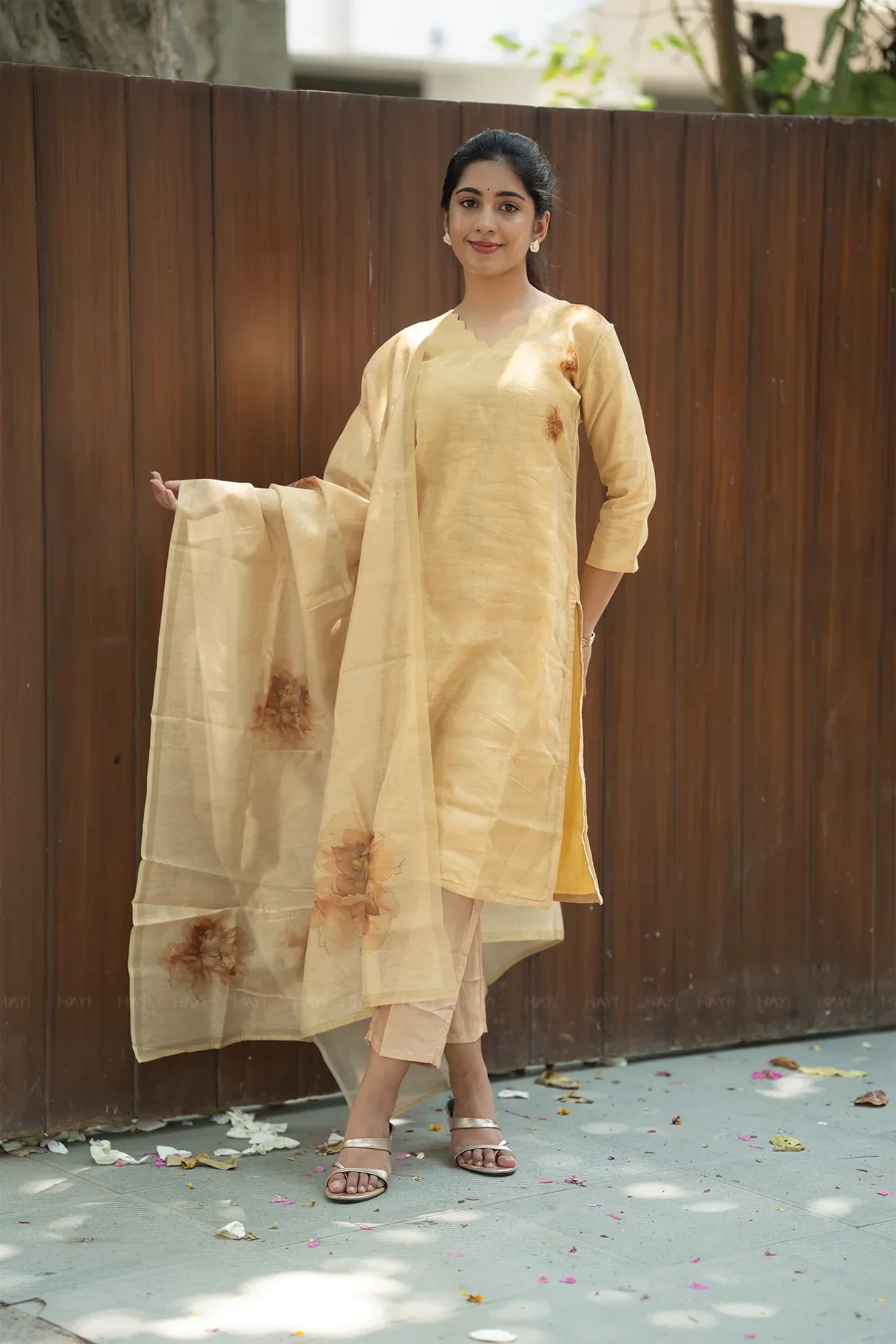 Mimsa Yellow Shimmer Tissue Kurta Set with Dupatta